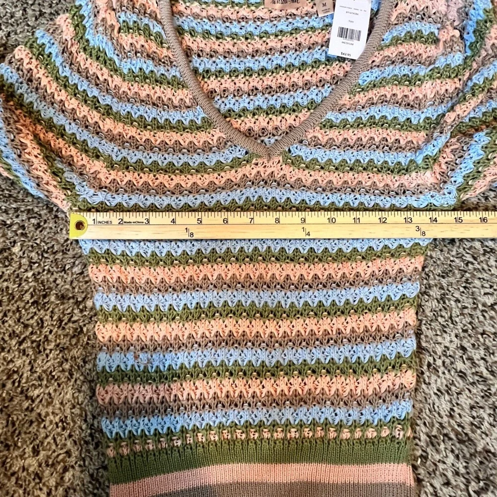Willow + Root Womens Multicolor Striped Open Knit V-Neck Sweater BT1373CBK NEW M